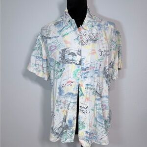 Vintage Lizwear postcard print button-down shirt